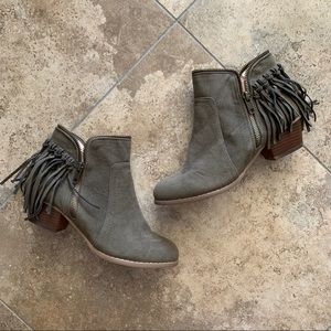 NEW Olive Fringe & Zipper Detail Bootie